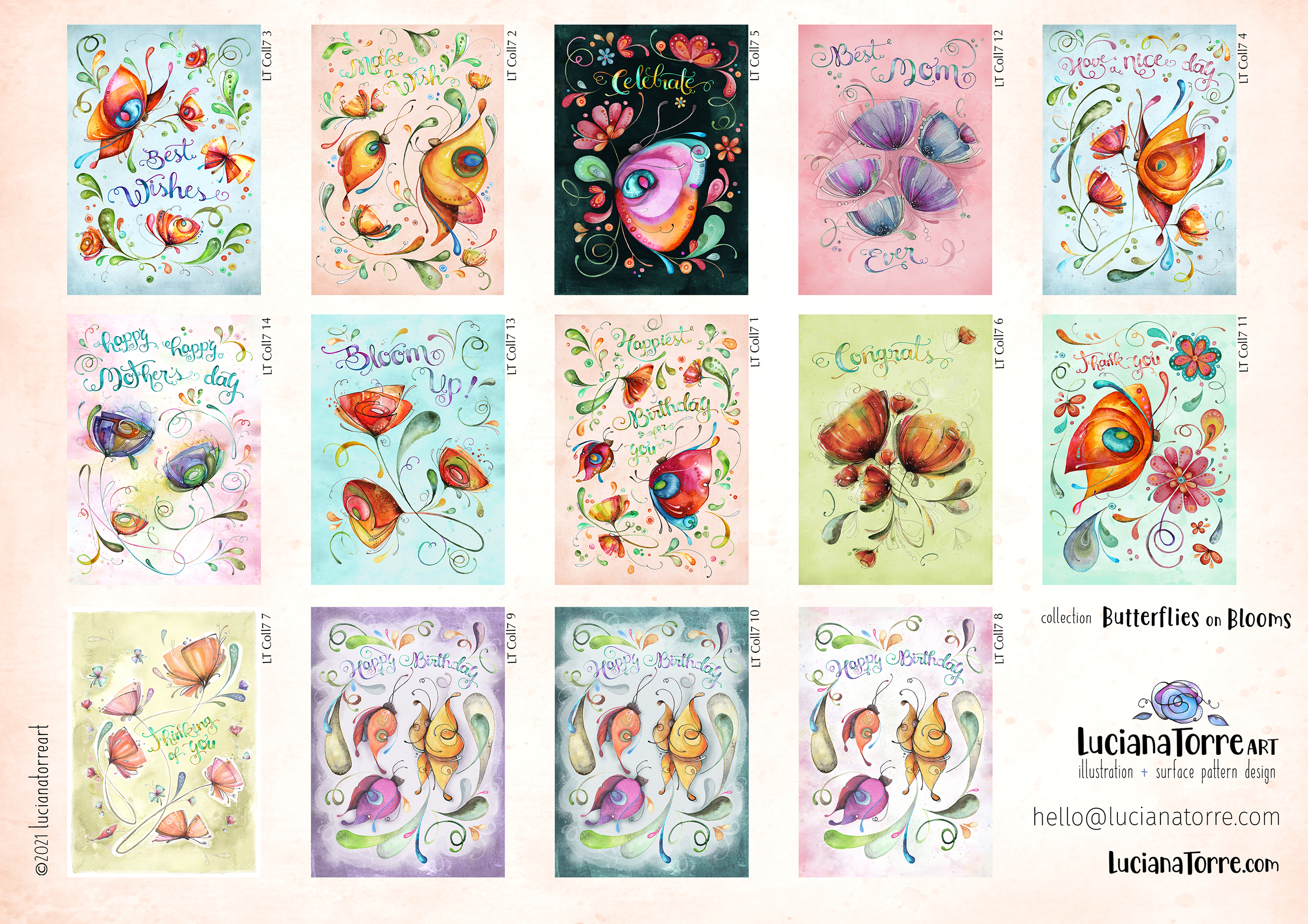 collection of elegant floral arrangements, rainbow butterflies, blooms and delicate botanical designs, with hand-written festive lettering quotes for special occasions.