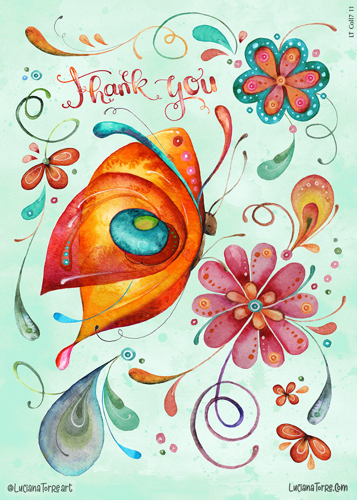 bohemian floral design of an elegant butterfly with big golden yellow orange and turquoise wings with modern flowers in fuchsia pink and red on pastel green