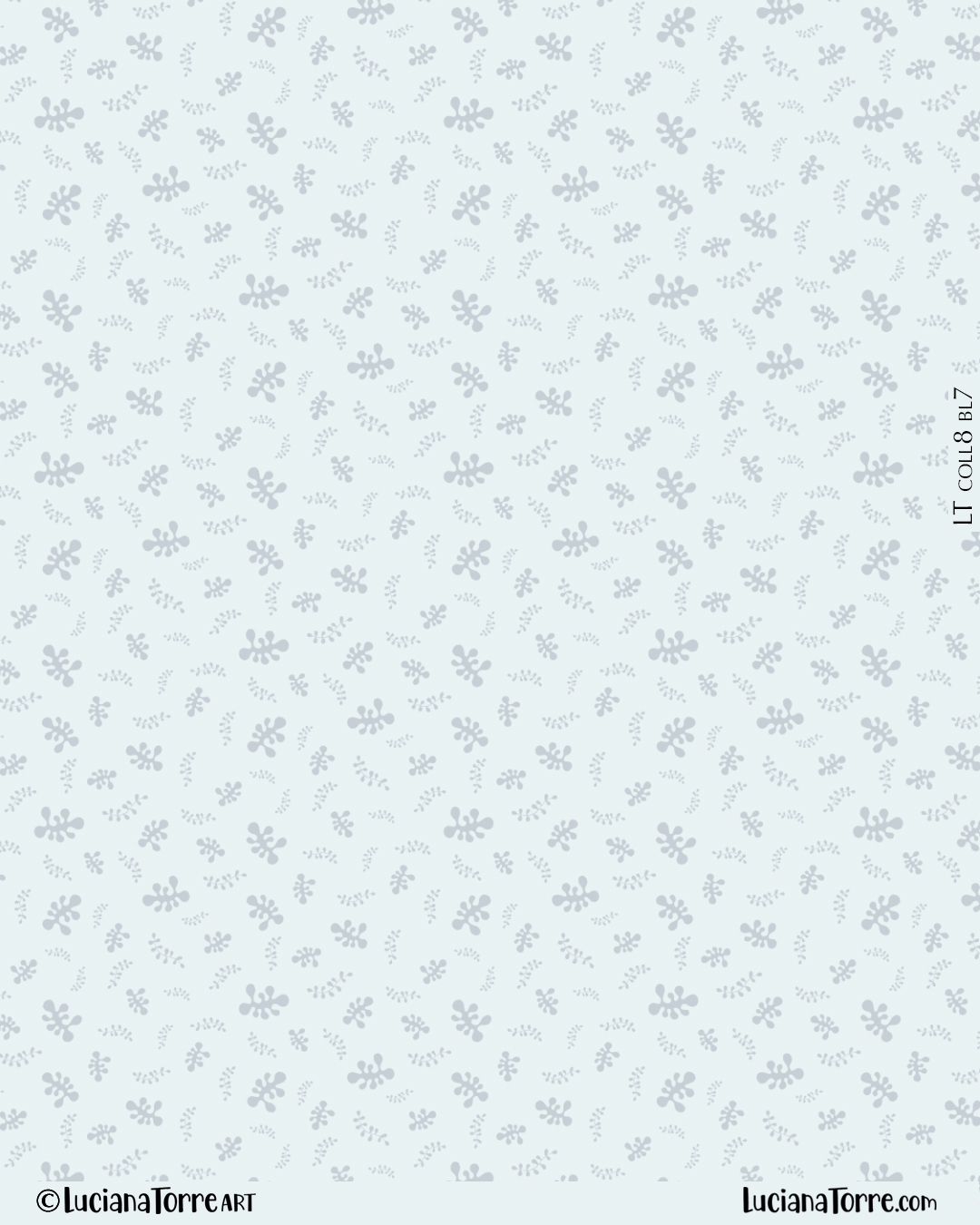children marine flower print design with fall leaves. autumn illustration of coastal floral pattern design in monochrome pastel baby blue by Luciana Torre Art

I’m Luciana Torre, a fine artist & illustrator, freelance graphic designer & surface pattern designer with the passion for hand drawn lettering. I’m a commercial artist specialized in watercolor floral illustrations and hand painted botanical designs with gorgeous butterflies. I create joyful art for products available in two ways: by licensing my ready-made designs and creating custom artwork, prints & surface pattern designs. Luciana Torre Art creates unique floral designs and watercolor botanical illustrations for stationery and paper products, as well as floral textiles