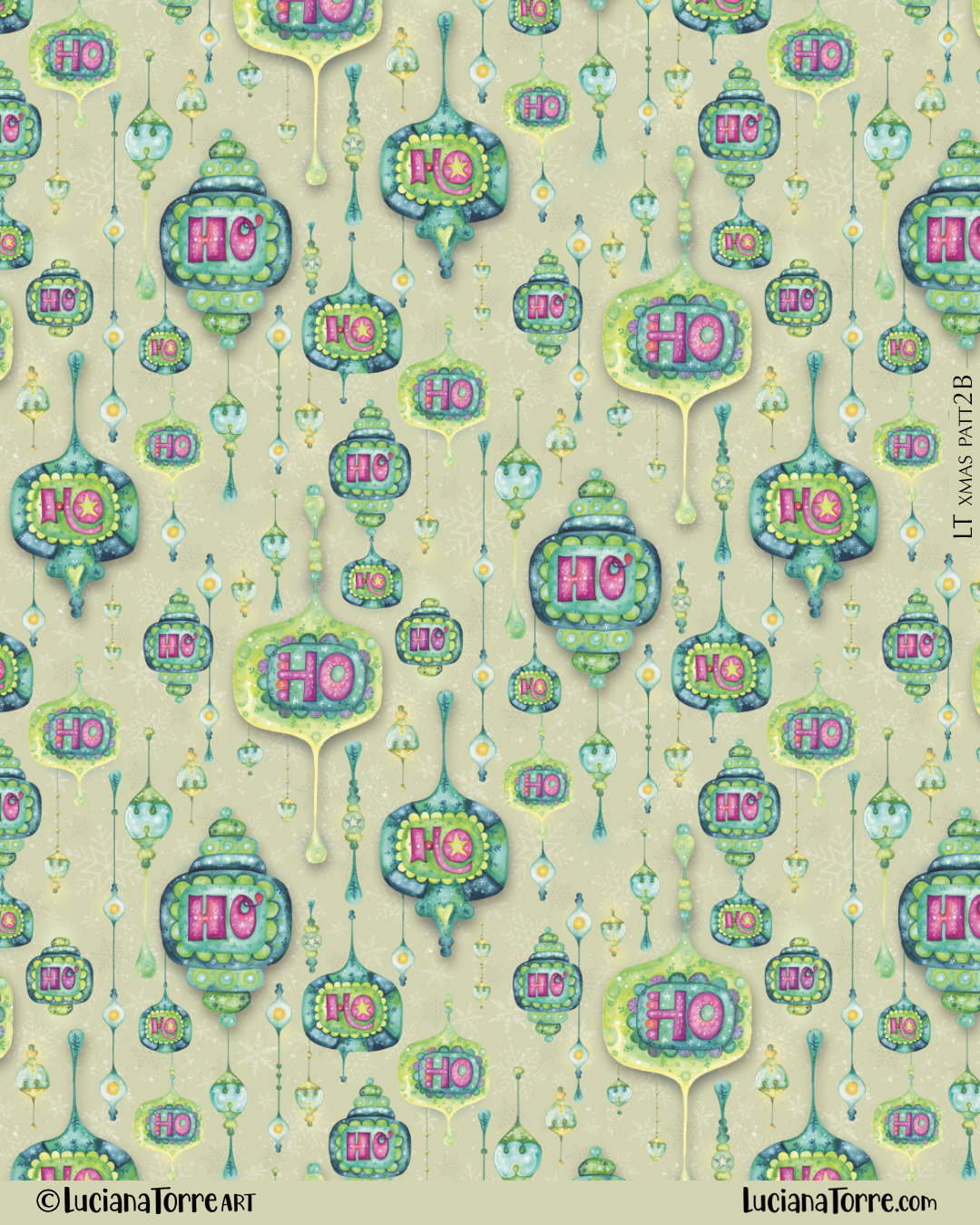 merry christmas and winter holidays design with Christmas illustrated lettering Ho Ho Ho on Christmas vintage bells. Festive print illustrated in cozy style with fucsia pink and lemon green colours. Seasonal design in retro style Christmas decorations and winter icons by hand drawn lettering artist Luciana Torre Art
I’m Luciana Torre, a fine artist & illustrator, freelance graphic designer & surface pattern designer with the passion for hand drawn lettering. I’m a commercial artist specialized in watercolor floral illustrations and hand painted botanical designs with fairy butterflies. I create joyful art for products available by licensing my ready-made designs and by creating new custom artwork, prints & surface pattern designs. Luciana Torre Art creates joyful floral designs and watercolor botanical illustrations for stationery and paper products, as well as floral textiles.