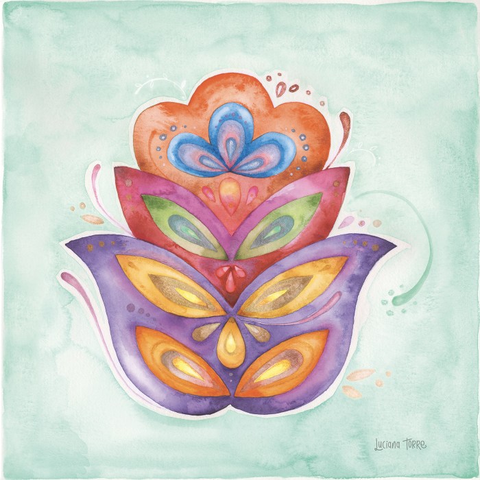 gypsy design of mandala art and flower of life illustration hand painted in watercolours. whimsical boho design of sacred geometry art by lettering artist Luciana Torre Art ideal for home decor and wall art.