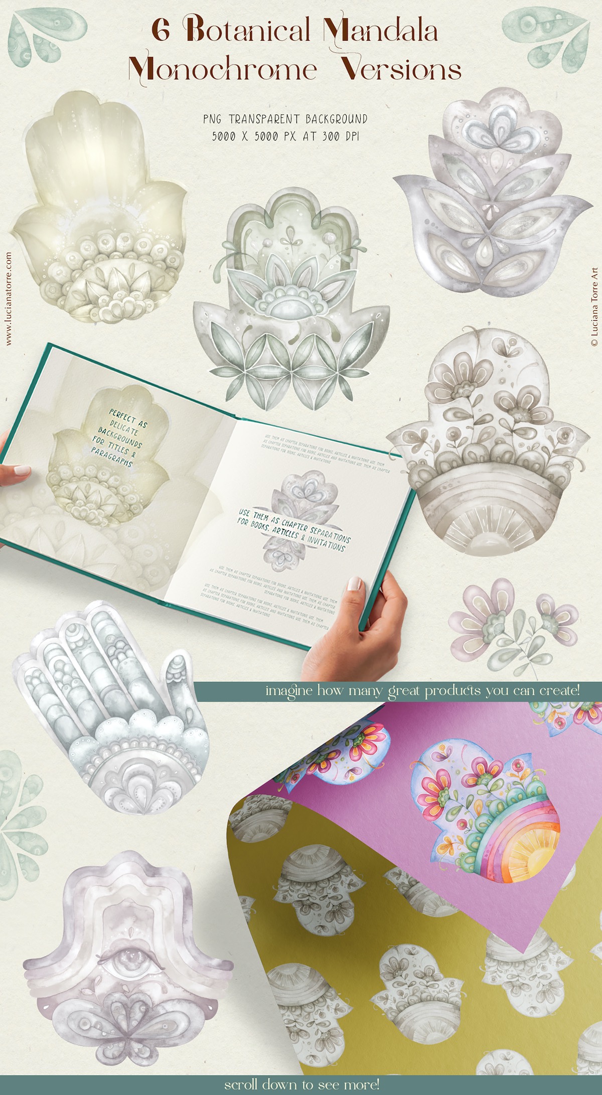 botanical mandala clip art for download and sell on POD