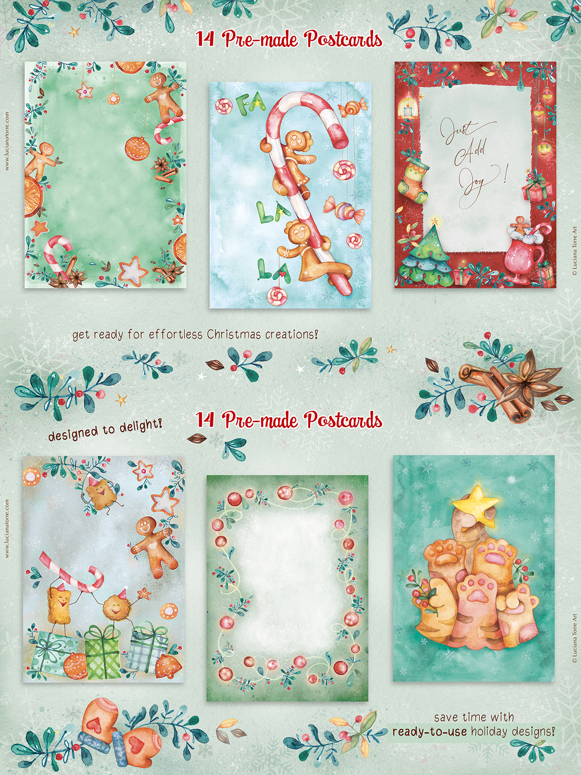 Watercolor Christmas elements for gift tags, cards, and holiday packaging designs