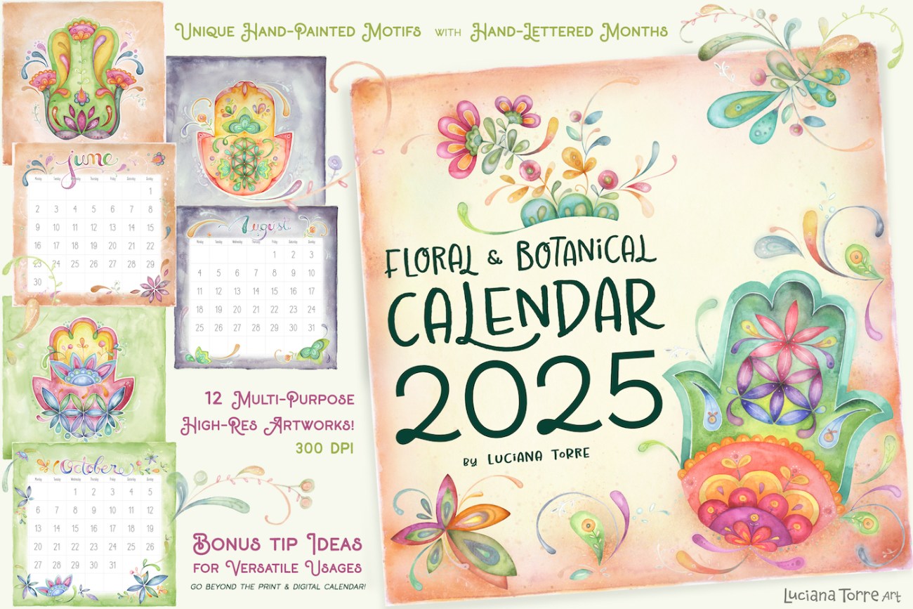 illustrated calendar with florals and botanicals