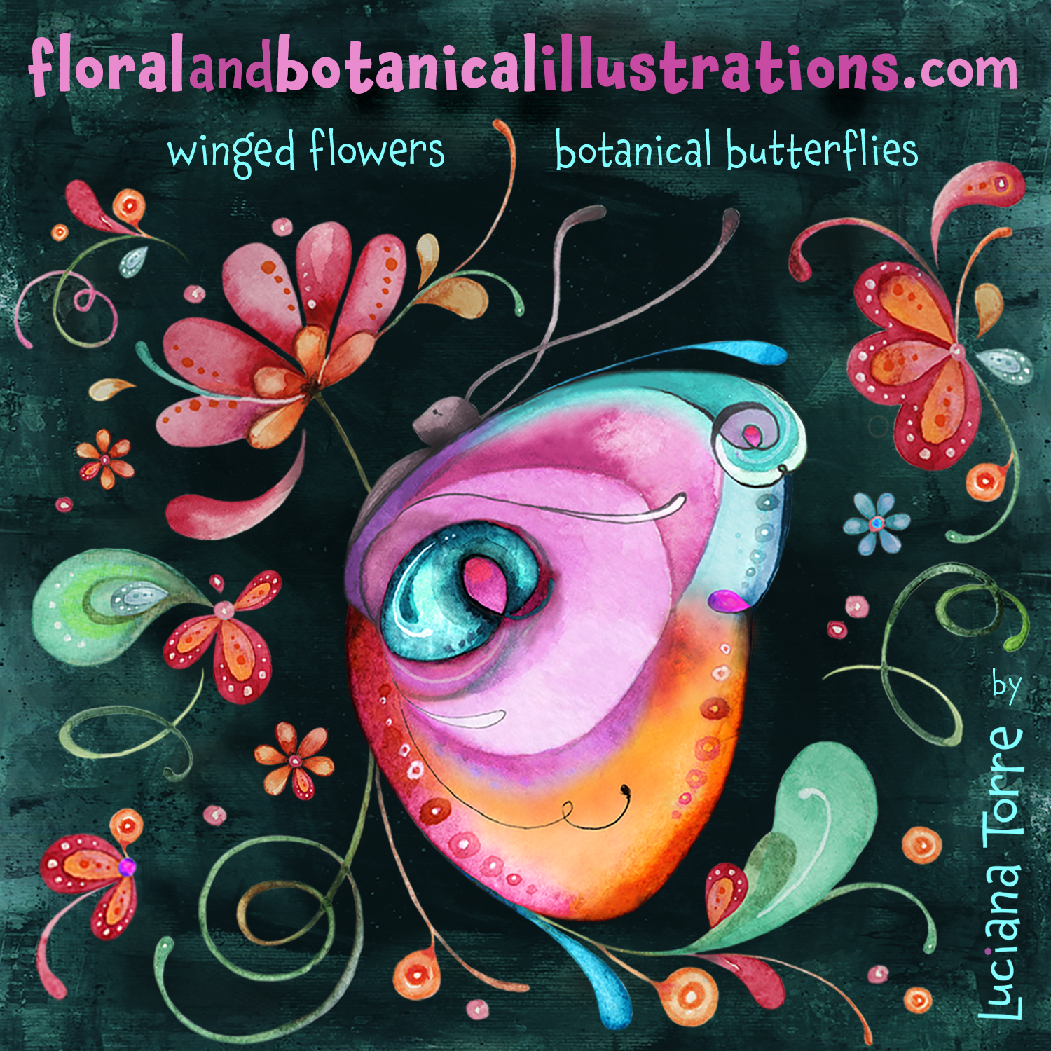 Floral and Botanical Illustrations is the best place to find great artwork dedicated to spring flowers, rainbow botanical butterflies, and modern illustrated floral lettering. Luciana Torre's signature-style floral compositions blend modern look with a boho-chic twist.
