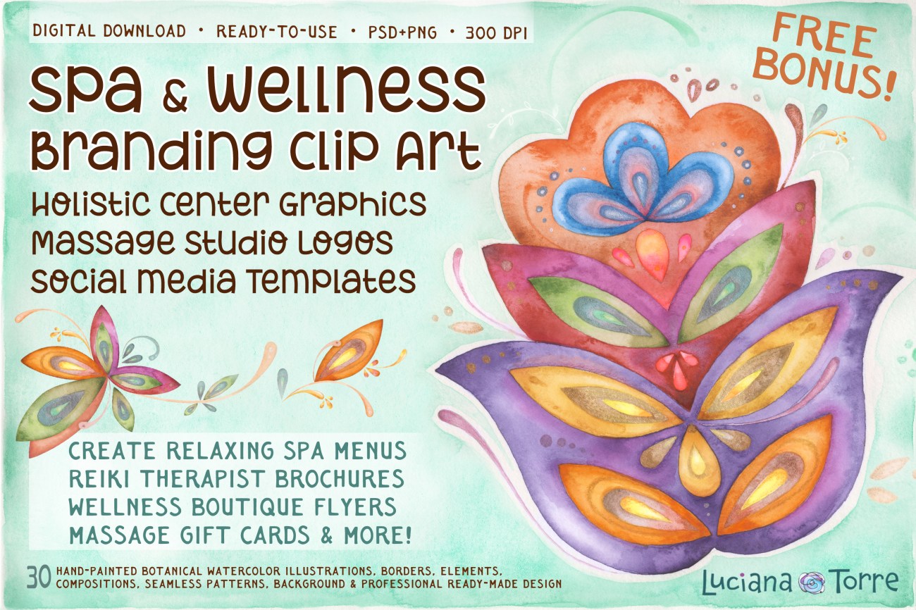 Spa Branding Botanical Clipart for Wellness&nbsp;Business